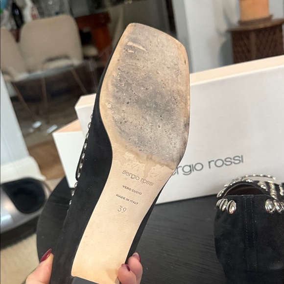 Sergio Rossi Black Suede Studded Heels - Picture 8 of 9